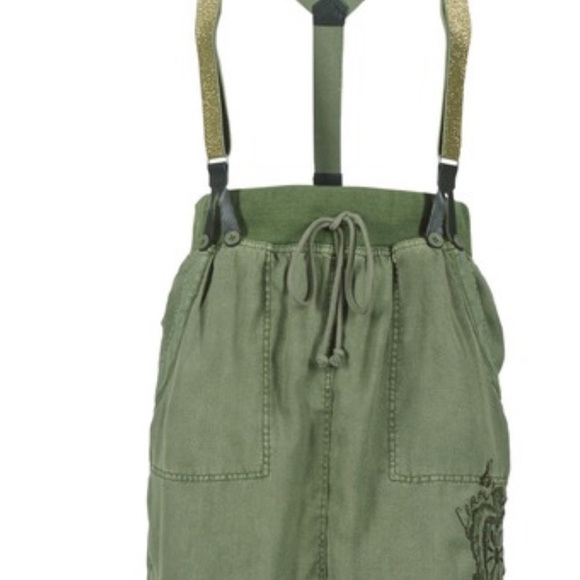 Desigual Felobe skirt army hunter green suspenders embroidered 36 4 6 8 medium L - Picture 6 of 7